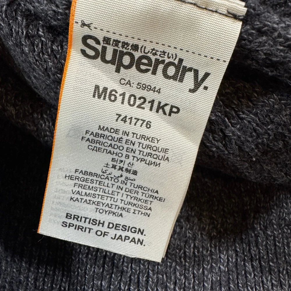 Superdry Mens M Vintage Cotton Knit Sweater Charcoal Grey